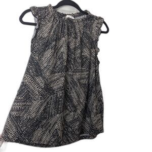 Ces Femme Flowy Swing Top Women’s Small Black Tan White Flutter Sleeve